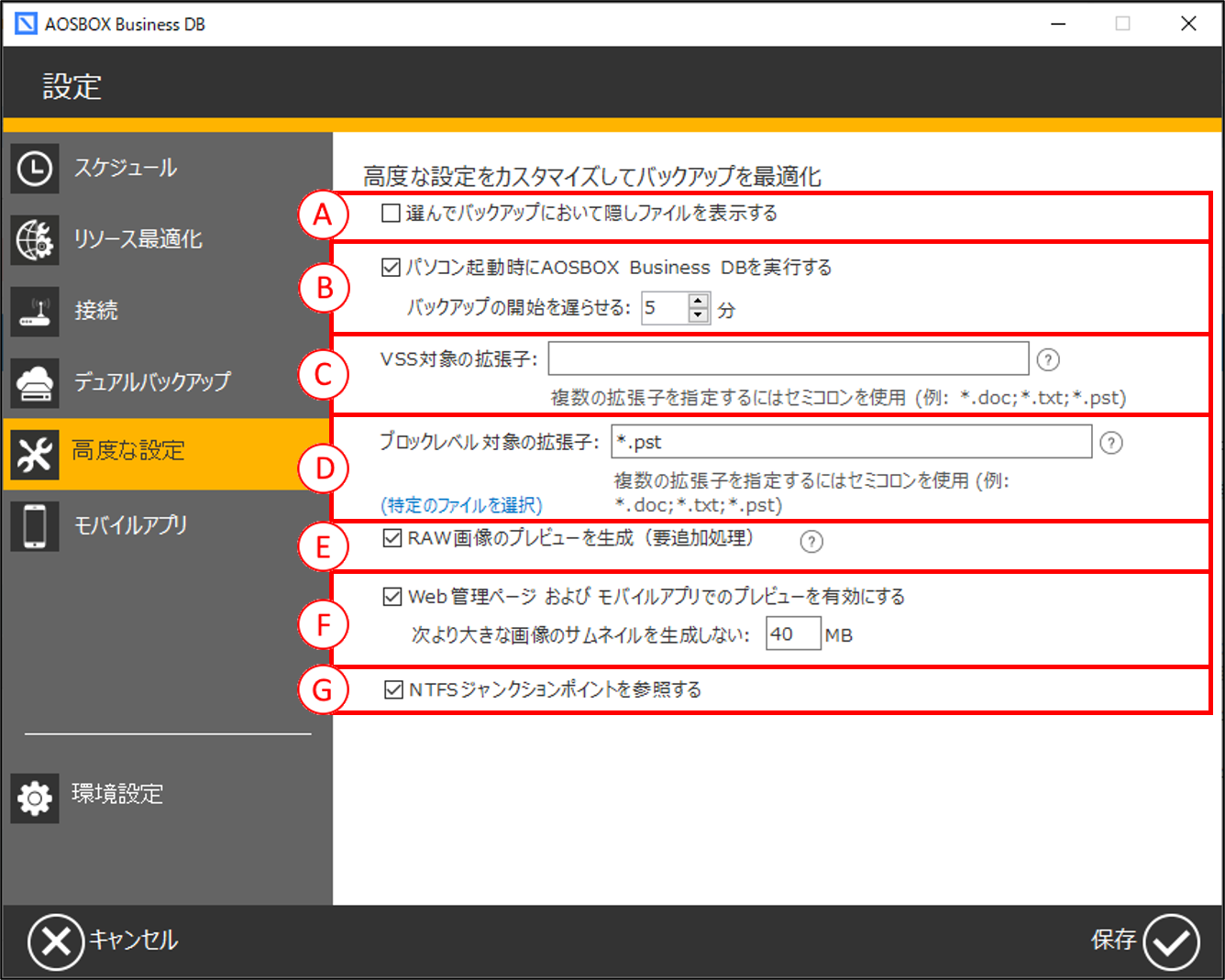 高度な設定